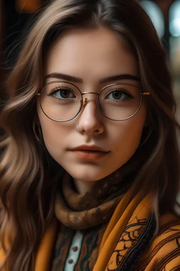 a girl with highlights wearing glasses and thats turkic and morrocan