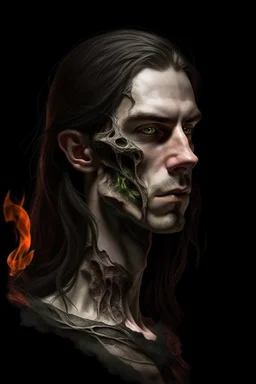 dead, burned, two-faced, half skin, half bone