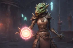 female argonian artificer who uses Tesla coils as weapons