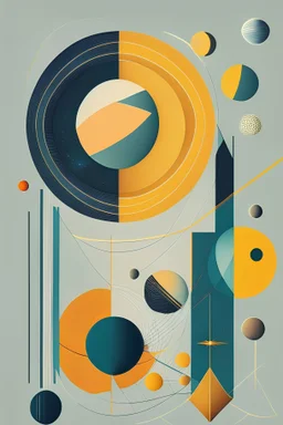 An abstract, geometric representation of the solar system, using minimalist shapes, lines, and patterns to evoke the essence of each planet and their orbits, with a harmonious color palette and a focus on symmetry and balance.