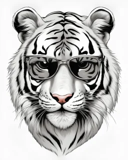 Funny and stylish tiger wearing sunglasses illustration, white background, no shadows and clear and well outlined