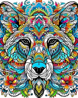 Eurasian wolf ANIMAL Book cover for Adults, mandala, flower, coloerfull