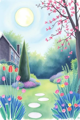 SKETCH WATERCOLOR PASTEL COLOURS - “The Moonlit Garden”