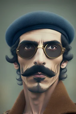 French man with tiny sunglasses and skinny mustache wearing a beret