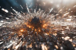 Atomic explosion, made of crystals, ULTRA REALISTIC, details, intricate detail, professional lighting, film lighting, 35mm, anamorphic, lightroom, cinematography, bokeh, lens flare, film grain, hdr10, 8k, Roger Deakins, incredibly detailed, reflect, sharpen