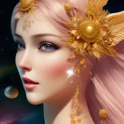 Flower, angel, beautyfull place,amazing, cosmic, colors, planet, gold, realistic, photo real, stars night, detailed, high contrast, 8k high definition, unreal engine 5, extremely sharp detail, light effect, light background