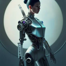 beautiful cyborg girl, black hair, sharp focus, super realistic, 4k, 25mm, nikon dine 55mm lens, professional photography, digital art, Dan Mumford, cinestill 400t, art by artgerm and greg rutkowski and marc simonetti, guweiz