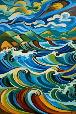 olas de mar caribe al medio dia al estilo de André Derain