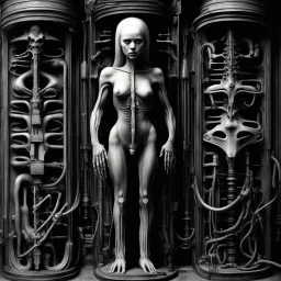 HR Giger's biomechanical art often features dark, erotic, and surreal elements that can be interpreted as having BDSM (bondage, discipline, dominance, submission, sadism, and masochism) undertones. The fusion of organic and mechanical forms in Giger's work can evoke a sense of power dynamics, control, and submission, which are common themes in BDSM. Giger's art, including his famous creation, the biomechanical alien from the "Alien" film series, is known for its sexual and fetishistic imagery.