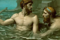 man in camo swim in deep water by andrea del sarto