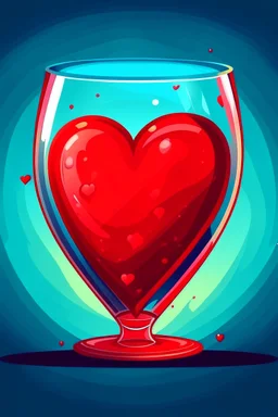 Acrtoon 2d art illustration . Red heart in glass