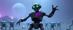 A robot named Dave started doing the splits, Blew a fuse in his hips and short-circuited his bits, The Martian fluffy gremlins went wild, the Plutonians screamed, Even black-and-white aliens turned ultraviolet green! in the style of fallout 4 and HR Giger
