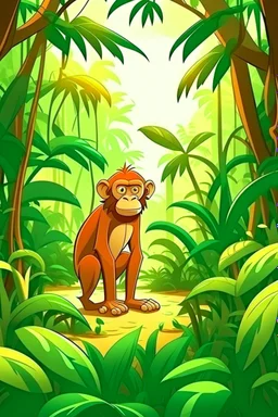 Monkey in the jungle, cartoon style, no shading, --ar 9:11