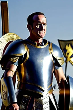 Phil Coulson in greek armor at the fall of the city of Troy trebuchet high quality high detail