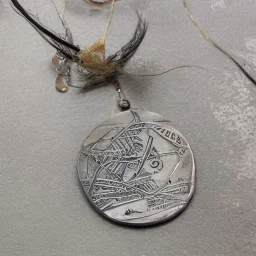 pendant in a form of two conjoined silver coins, watercolor, large strokes, illustration, fantasy