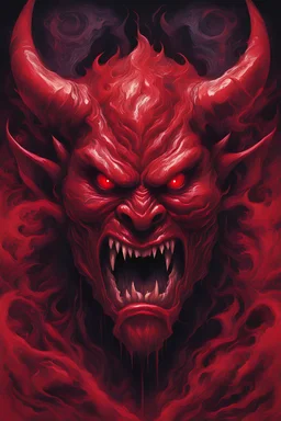 At the heart of the artwork, a sinister red Oni figure emerges, its contours distorted and menacing. The Oni's presence symbolizes the heavy basslines and eerie synths that define the tearout dubstep experience. Its eyes, glowing a malevolent red, pierce through the darkness, echoing the intensity of the sonic journey. The color palette is stark and monochromatic, emphasizing the contrasts between the Oni's fiery red and the deep shadows that surround it. Ethereal wisps of sound waveforms inter