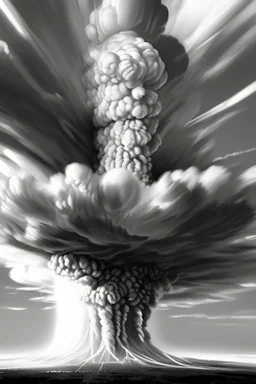 black and white dramatic nuclear explosion with a lot of details in photorealistic style