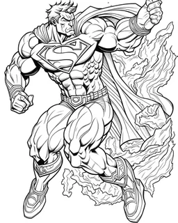 real massive superman fight, coloring page, no leaves, full body (((((white background))))), only use an outline., real style, line art, white color, clean line art, white background, Sketch style