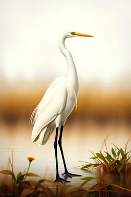 The Great Egret: A majestic great egret standing gracefully in a serene wetland, inspired by Audubon’s detailed observations and artistic style.