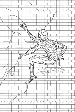 spider -man, climbing wall, realistic, each unique, flat vector, full view, only draw lines, clean line art, –no sketch, white background, minimalistic black lines, minimal black color, coloring page, thin black line art, perfect shape, perfect clear lines,