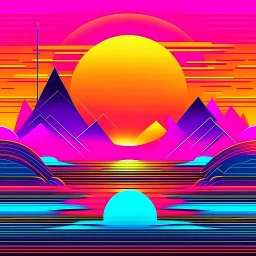 abstract sunset, by Arthur Secunda, geometric vaporwave illustration