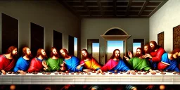 the last supper.. jesus is wearing a wizard hat. phot real