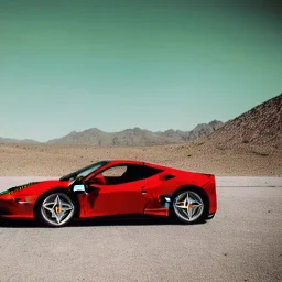 Ferrari with green camouflage paint in the desert