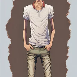 Teen man, blonde hair, red jersy, perfect face, style of tomer hanuka, jeans, pompadour.