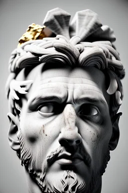 Ultra Realistic image, Roman sculpture, white marble material, Lionel Messi, gold Laurel wreath, chisel style, waist up portrait, epic, celestial, cinematic lighting, God light, god rays, 4k resolution, smooth details, ornate details, soft lighting, unreal engine 5, marble background.