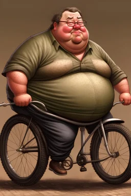 Very fat man on fat bike hyperrealism