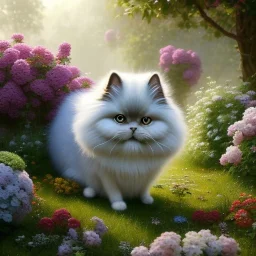 pixar style, volumetric summer garden environment and background, realistic painting of an Persian cat, looking excited, volumetric lighting, dramatic lighting, detailed digital painting, extreme dense and fine fur, anime, ornate, colour-washed colors, elegant, small minutiae, tiny features, particulars, centered, smooth, sharp focus, renderman gofur render, 8k, uhd, detailed eyes, realistic shaded volumetric lighting, sunlight caustics, backlight, centered camera view