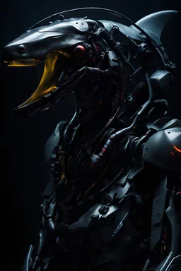 an android by yoji shinkawa head of robotic hammerhead cyborg mantaray crisp oil painting, chiaroscuro by leonardo da vinci, award winning photography, photorealisic, IPA Awards, abstract background by gabriel dawe carbon advanced matte materials, obscure dark,