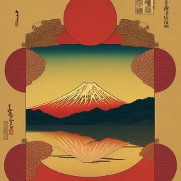 Ukiyo-e Style , mount fuji, sun set