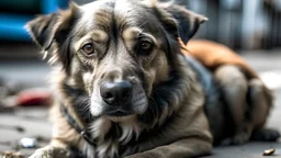 homeless unhappy dog