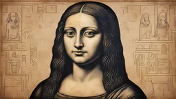 The Mona Lisa, ancient egyptian hieroglyphic style portait, detailed