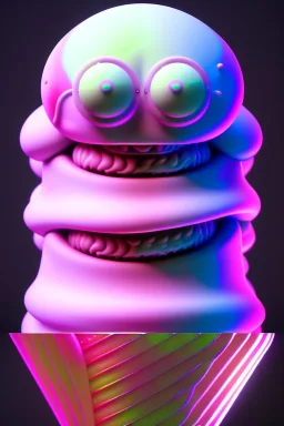 Big ice cream monster, smile, happy, gradient color fog. highly detailed, concept art, unreal engine 5, ray tracing, RTX, lumen lighting, ultra detail, volumetric lighting, 3d, finely drawn, high definition, high resolution.