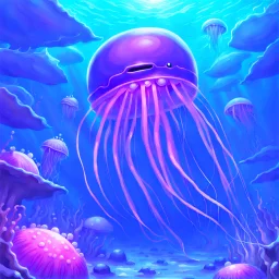 90's TCG fantasy artwork art of robot jellyfish underwater