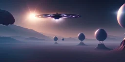 extra-terrestrial, 8K, photo realistic, highly detailed, lught ufo, light colors