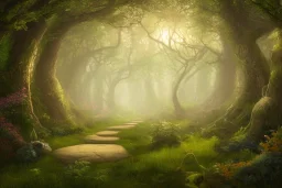  stone path lanterns forest