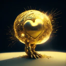 exploding nature from a golden robot with a disco ball