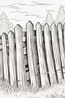 coloring page, rail fence, cartoon style, thick lines, low detail, no shading