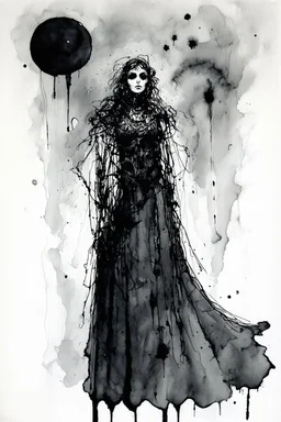 a fugitive from yourself; surreal; expressionistic; lowbrow ink wash