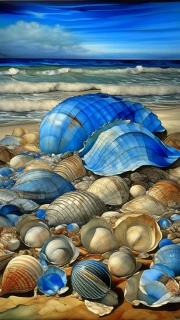 An indigo beach with seashells painted by Raymond Duchamp-Villon