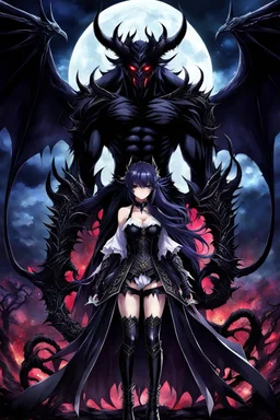 a dark fantasy anime character lovers with a big dark demon