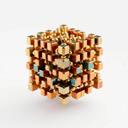 a mandelbox 3d fractal made of small metallic random color cubes