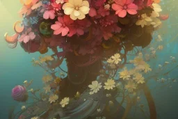 gardenia flowers, colorful, psychedelic, intricate, elegant, highly detailed, digital painting, artstation, concept art, smooth, sharp focus, greg rutkowski art and alphonse mucha, ghibli robot