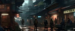 Cyberpunk filthy streets with gangs