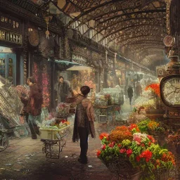 Insanely detailed photograph of an “artitcture plans of a city market” with intricate gears, intricate embroidered band, hyperdetailed painting by Ismail Inceoglu Huang Guangjian and Dan Witz CGSociety ZBrush Central fantasy art album cover art,8K, hdr, romantic, mysterious, ominous, flowers, jewelry, steam,oil,cafe