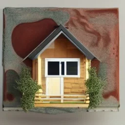 Diorama of a house onterior with stuff