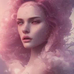 MAGICAL BEAUTIFUL WOMAN, CLOSE UP, FACE, cinematic lighting, 4k, 8k, octane render, digital concept art, ambient lighting, PINK, SUNSET